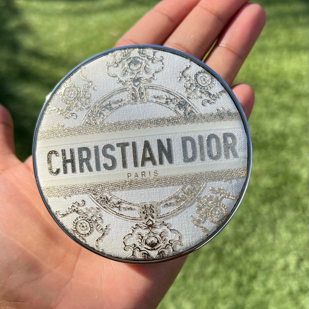 Dior Compact Foundation Case in White and Silver with Gold Accents